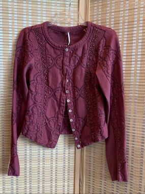 Free People Jae Sheer knit long sleeve Top Rasberry L